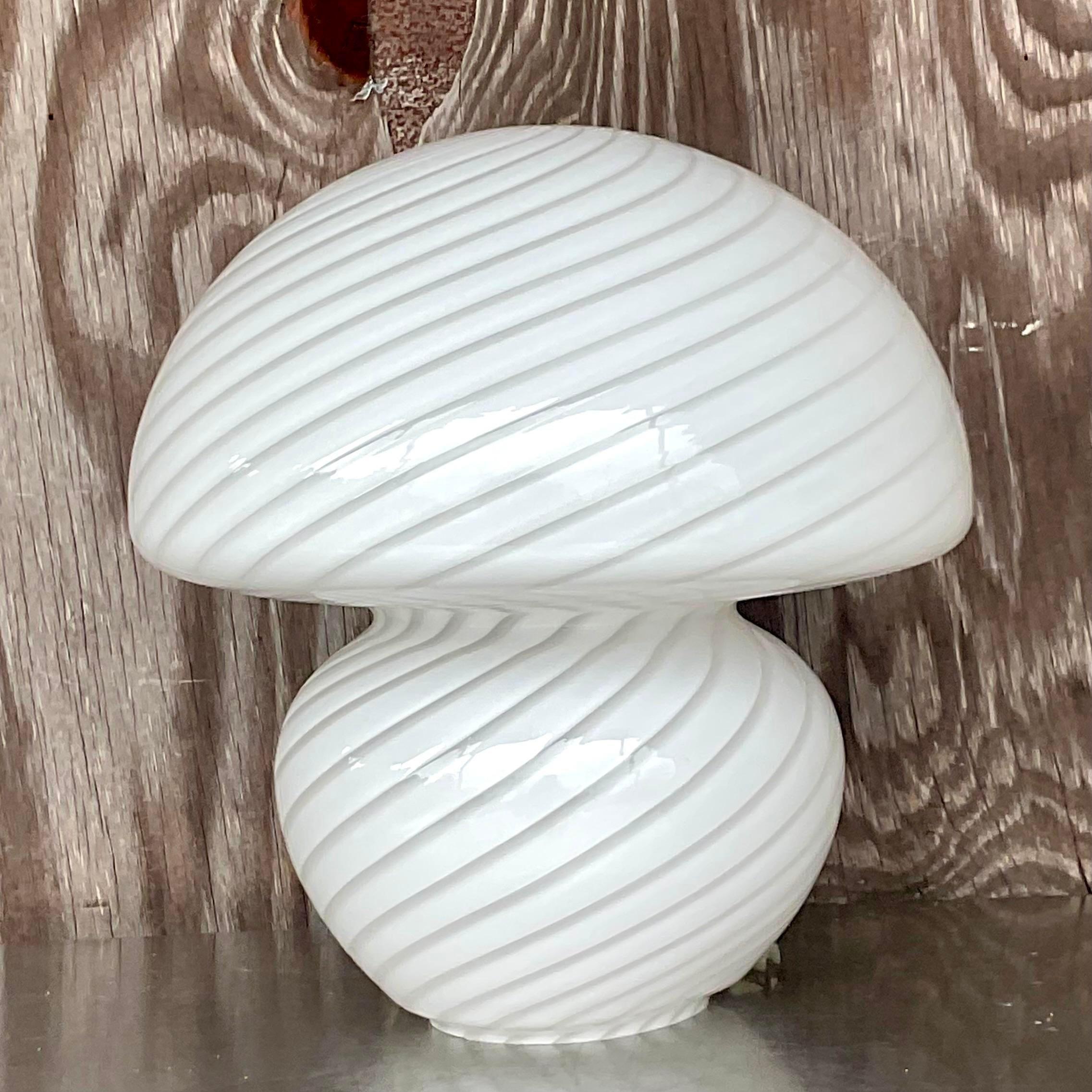 Vintage Boho Italian Murano Glass Mushroom Lamp, Unmarked In Good Condition For Sale In west palm beach, FL