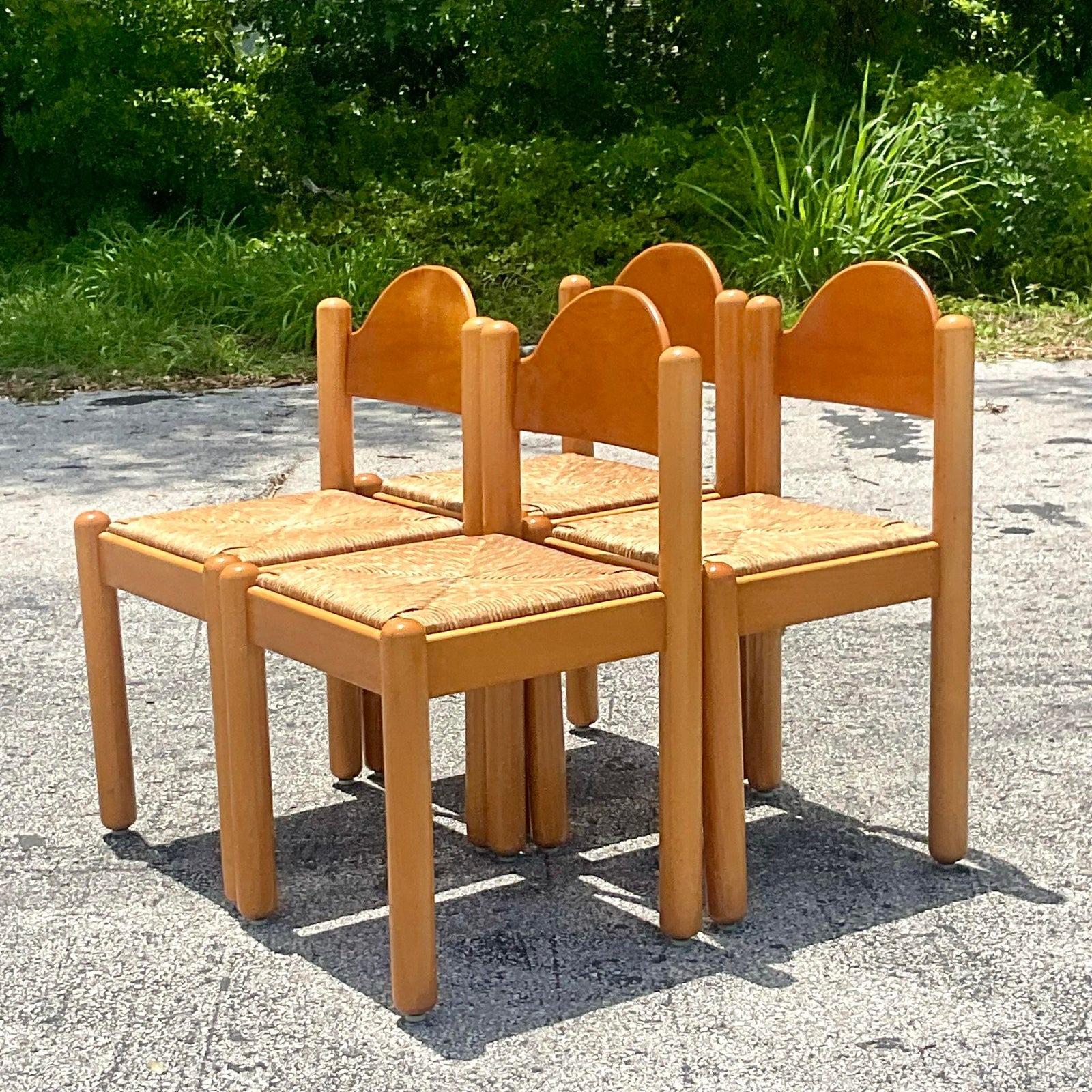 Italienische Boho-Padova-Stühle im Vintage-Stil nach Hank Lowenstein, 4er-Set (Binse) im Angebot