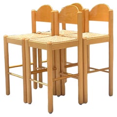 Retro Boho Italian Padova Rush Seat Barstools After Lowenstein - Set of 4