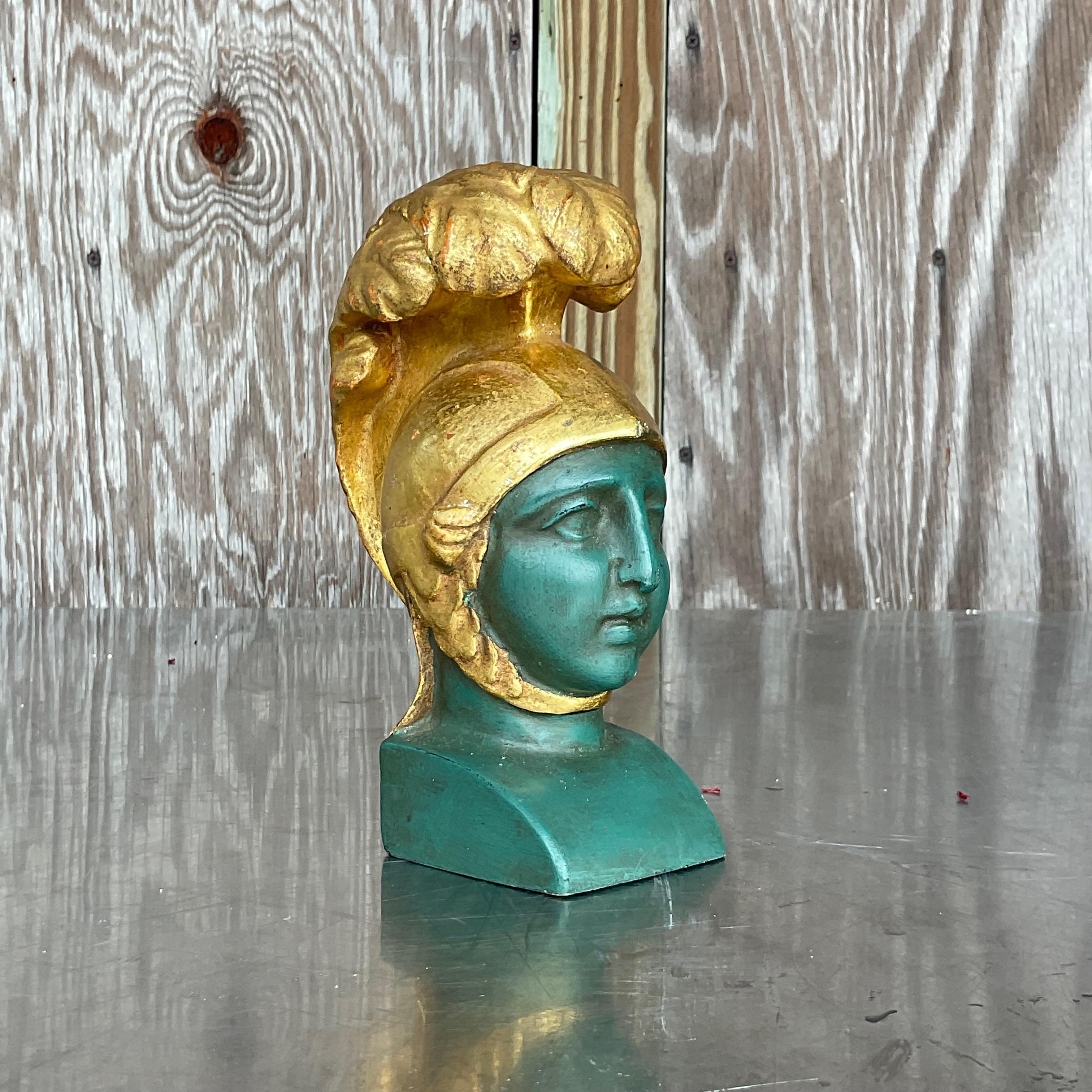 Vintage Boho Italian Plaster Gladiator Bust In Good Condition For Sale In west palm beach, FL