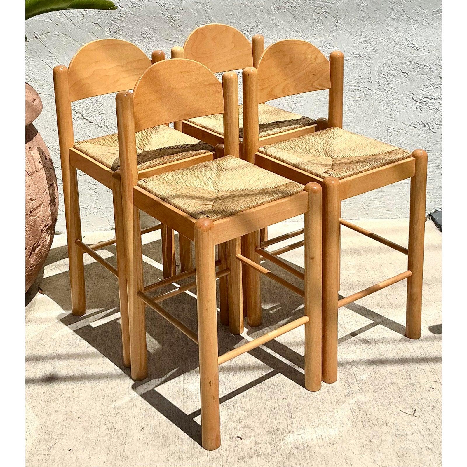Vintage Boho Italian Rush Seat Padova Stools - Set of 4 For Sale 2