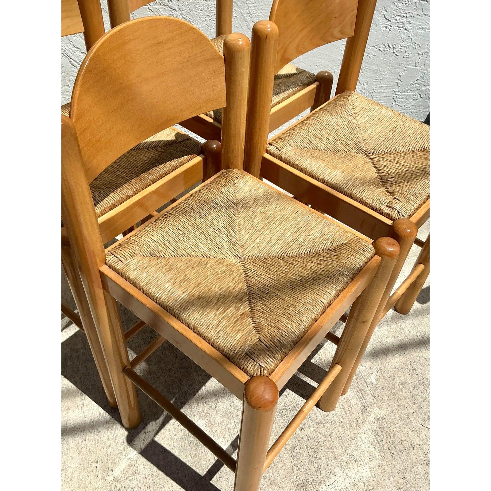 Vintage Boho Italian Rush Seat Padova Stools - Set of 4 For Sale 3