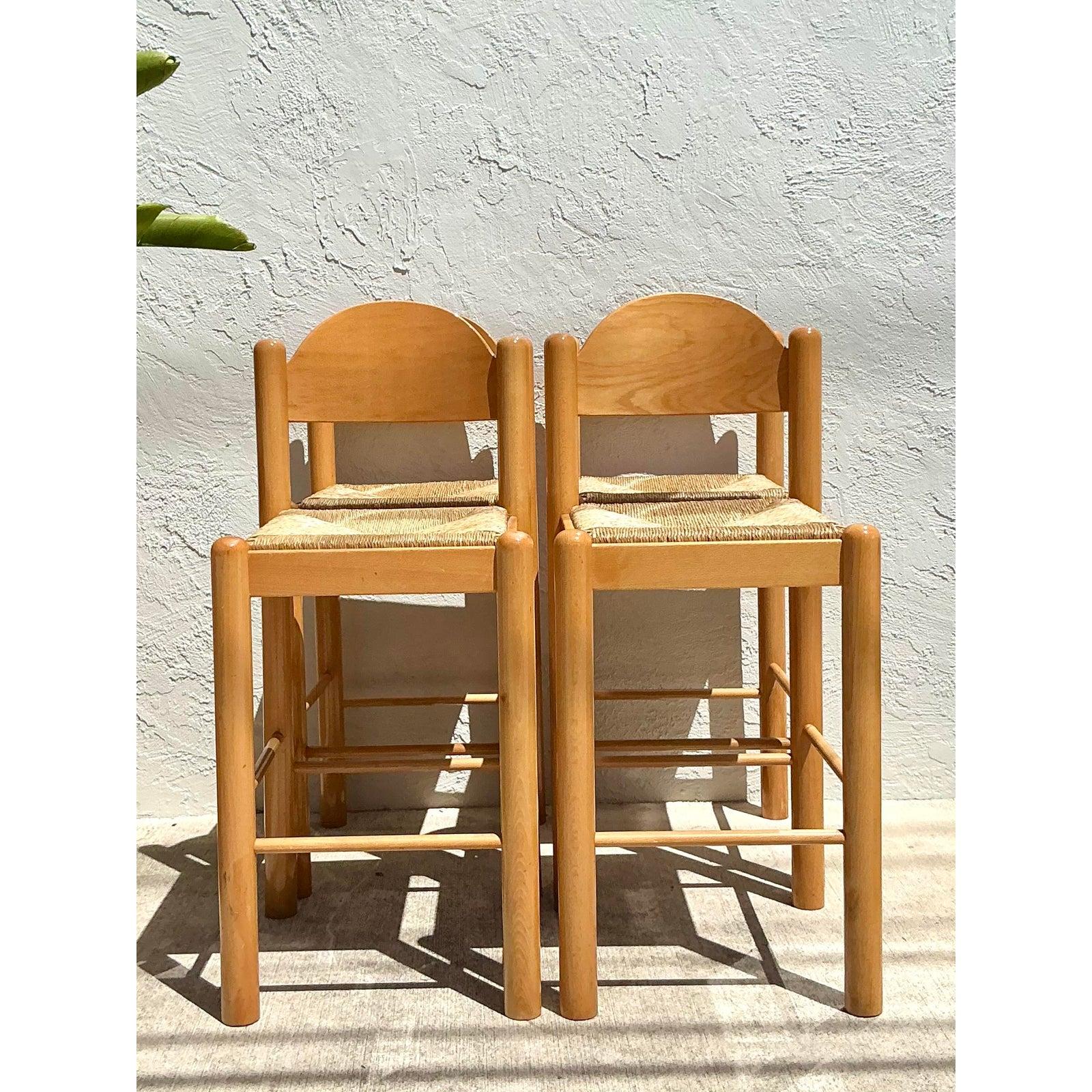 Vintage Boho Italian Rush Seat Padova Stools - Set of 4 For Sale 4