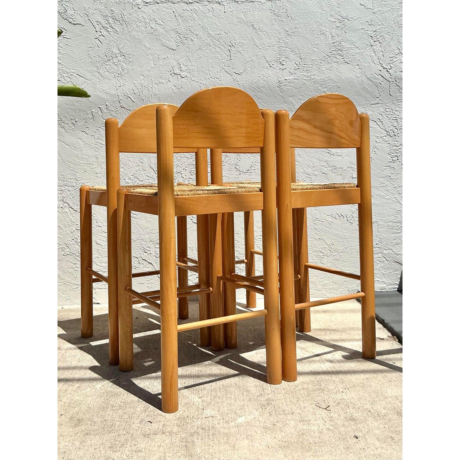 Vintage Boho Italian Rush Seat Padova Stools - Set of 4 For Sale 5
