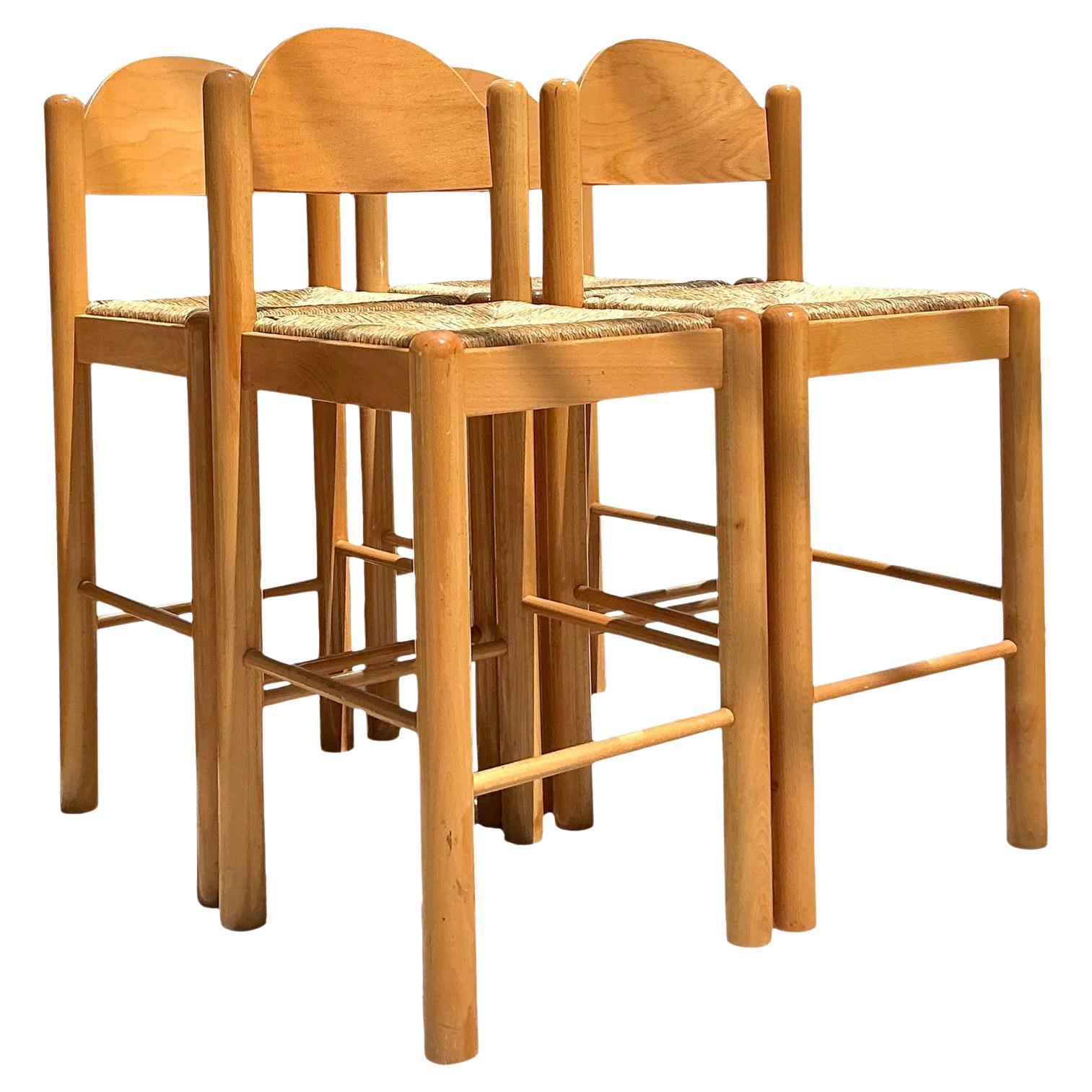 Vintage Boho Italian Rush Seat Padova Stools - Set of 4 For Sale