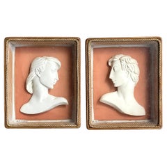 Silhouette in porcellana vintage Boho Italian Shadowbox - una coppia