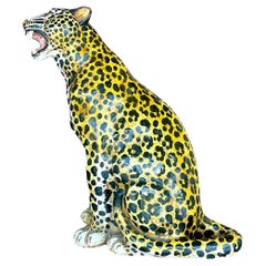 Vintage Boho Italian Tagged Glazed Ceramic Leopard