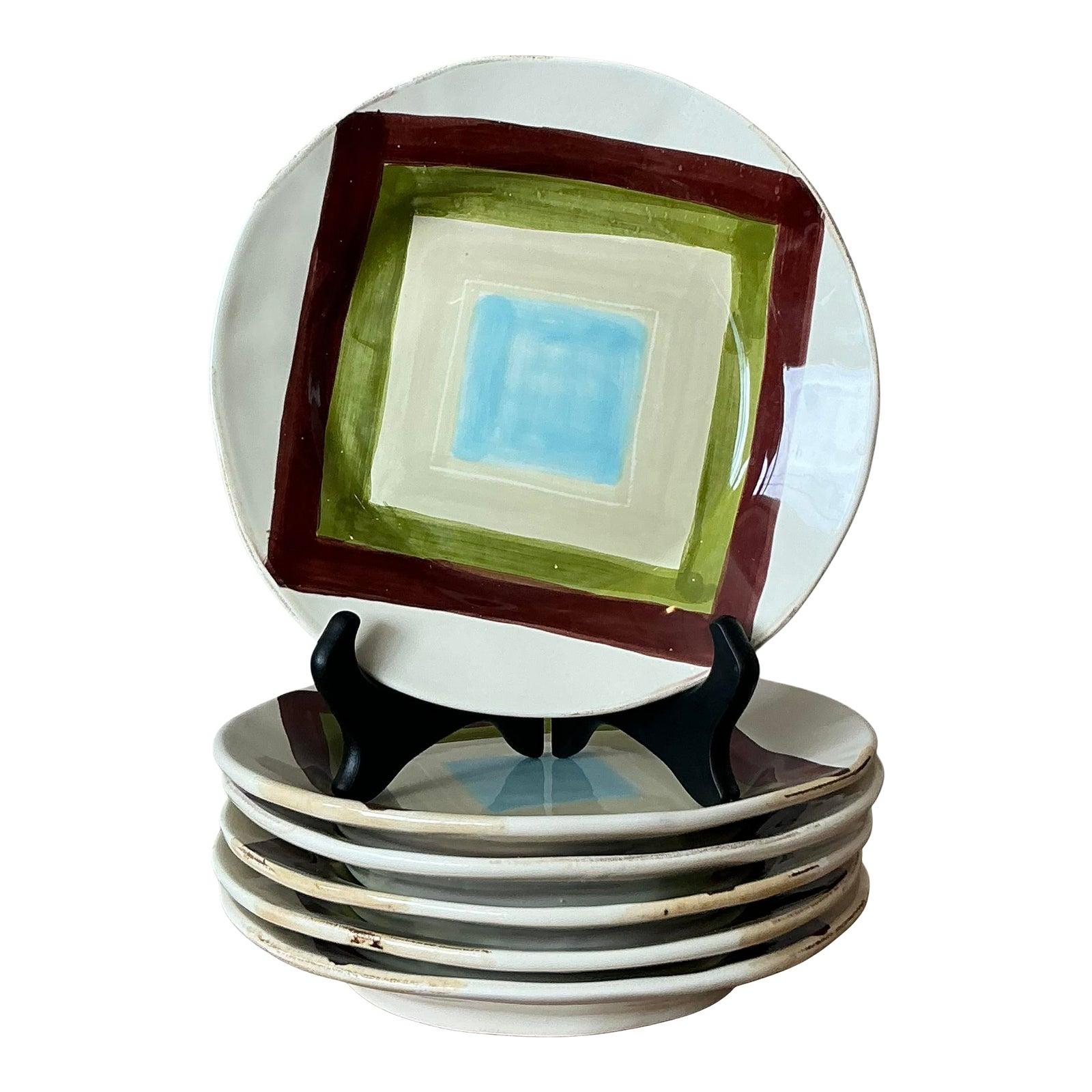 Vintage Boho Italian Vietri Glazed Ceramic Salad Plates - Set of 6