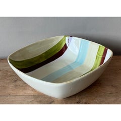 Vintage Boho Italian Vietri Glazed Ceramic Serving Bowl