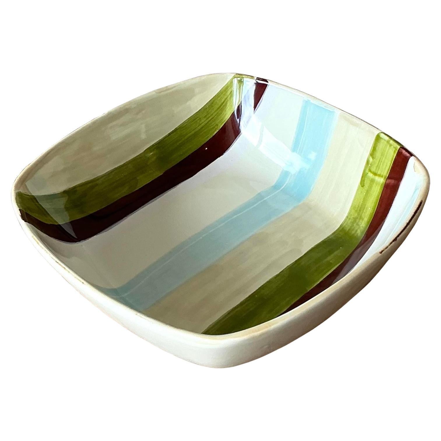 Vintage Boho Italian Vietri Glazed Ceramic Serving Bowl For Sale