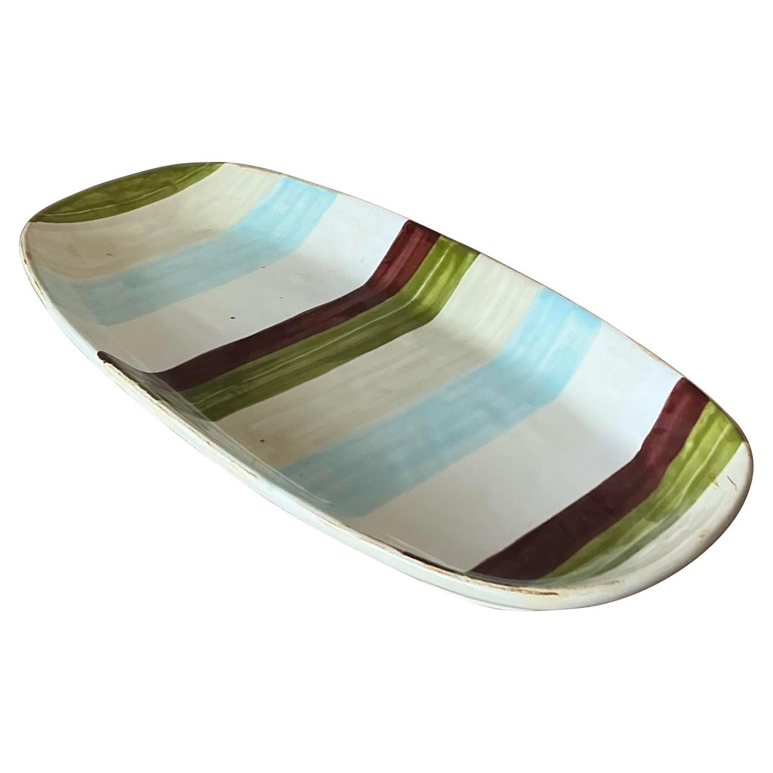 Vintage Boho Italian Vietri Glazed Ceramic Serving Tray