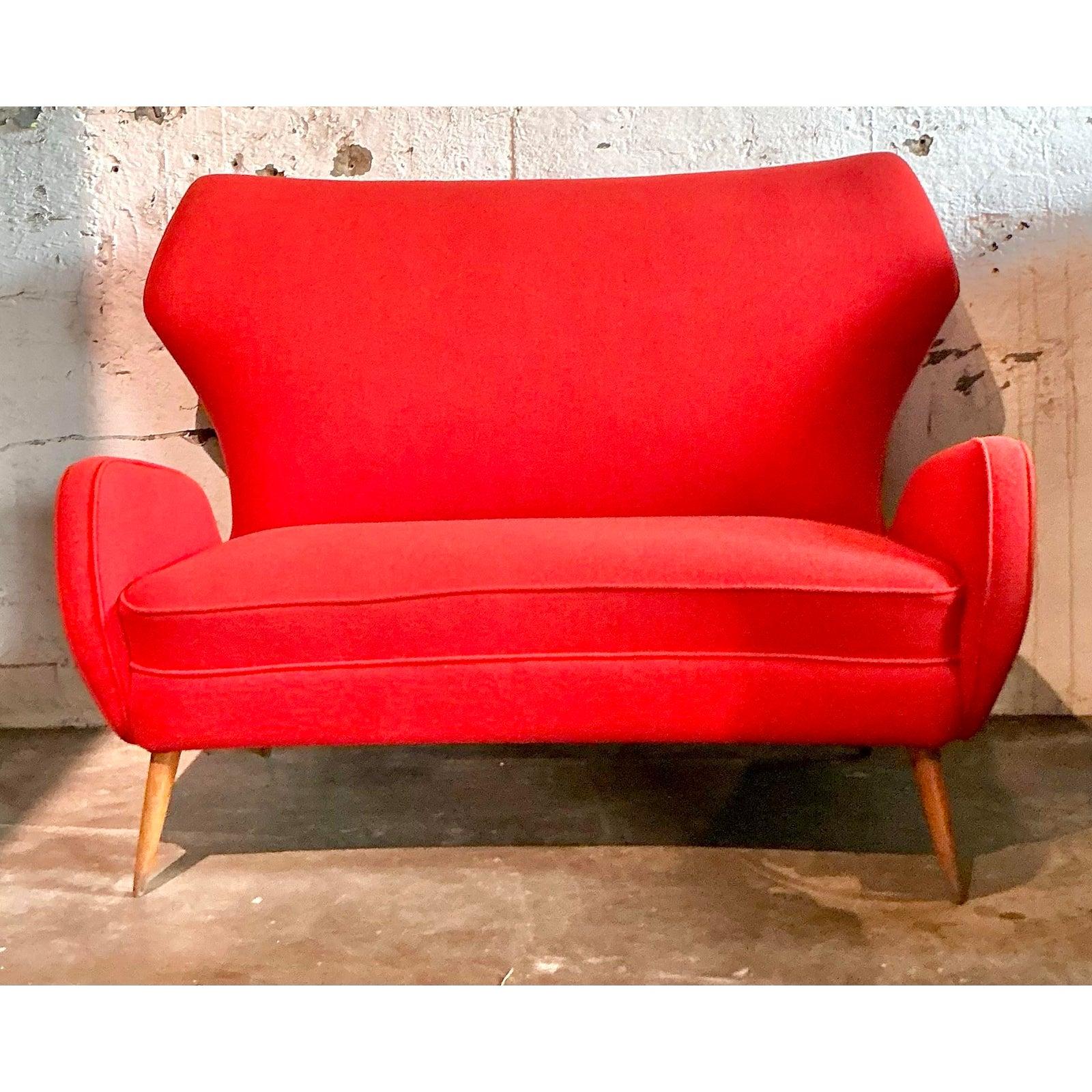 Vintage Boho Italian Wingback Settee nach Ico Parisi im Angebot 3