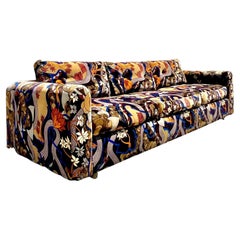 Vintage Boho Jack Lenor Larsen Mod Print Velvet Sofa