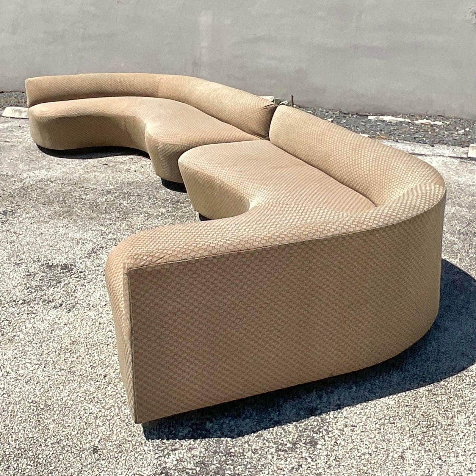 Vintage Boho Jacquard Logo Biomorphic Sofas - a Pair 4