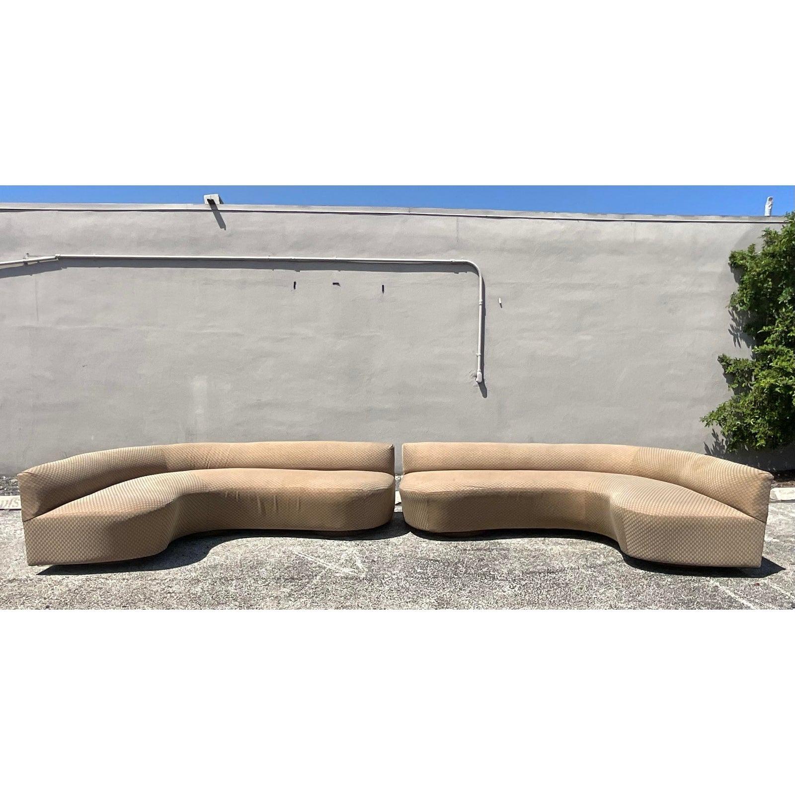 Vintage Boho Jacquard Logo Biomorphic Sofas - a Pair 5