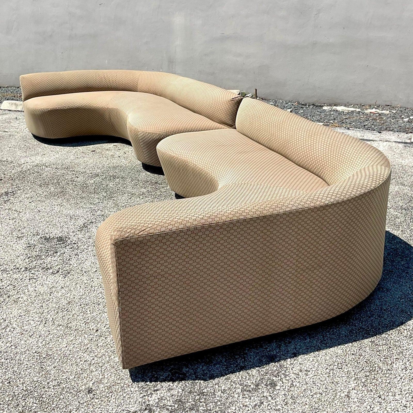 Fabric Vintage Boho Jacquard Logo Biomorphic Sofas - a Pair