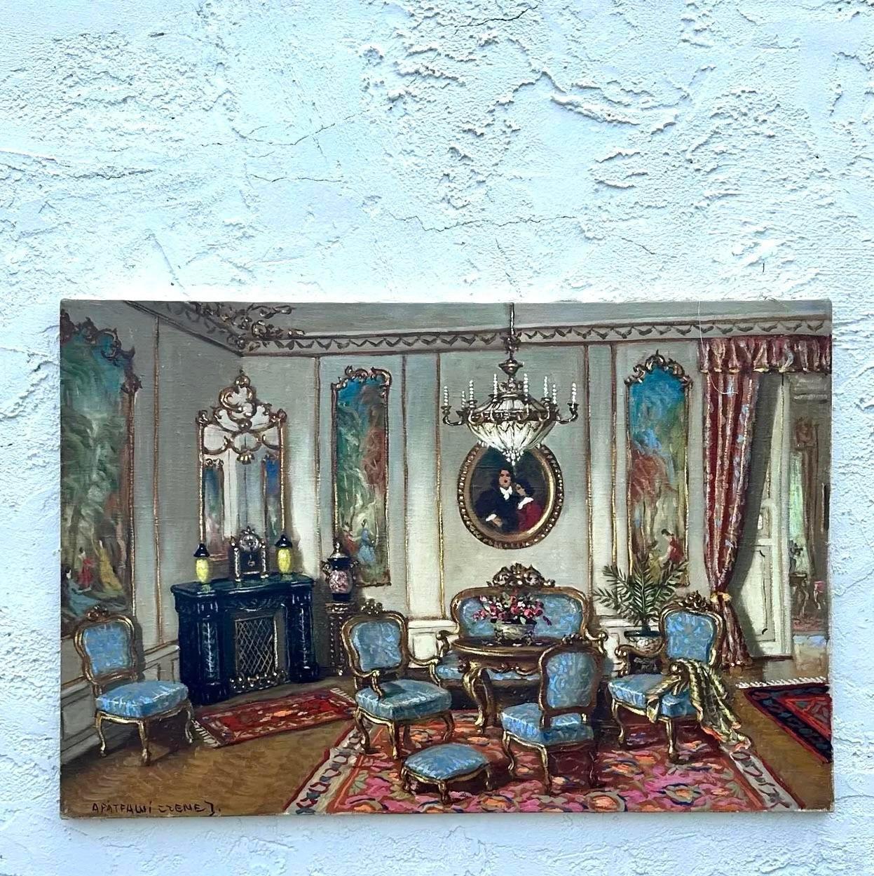 Vintage-Ölgemälde auf Leinwand von Boho Janos Apatfalvi Czene, Boho Janos Apatfalvi Czene, Familienzimmer (Nordamerikanisch) im Angebot