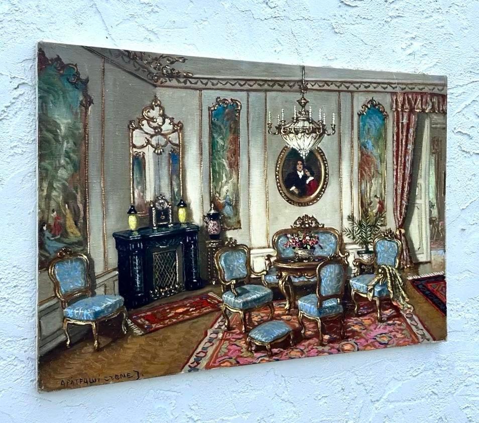 Vintage-Ölgemälde auf Leinwand von Boho Janos Apatfalvi Czene, Boho Janos Apatfalvi Czene, Familienzimmer im Zustand „Gut“ im Angebot in West Palm Beach, FL