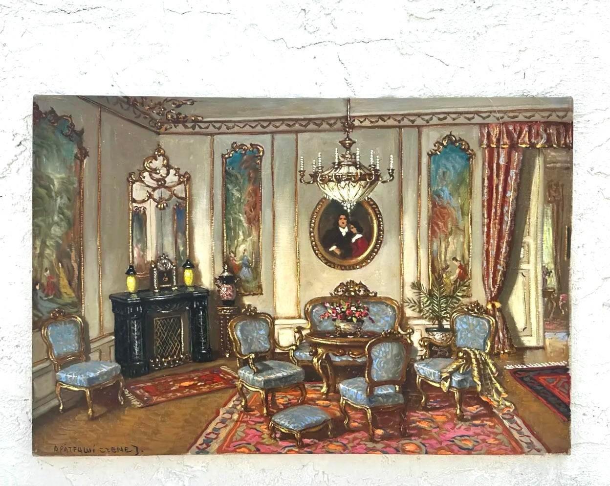 Vintage-Ölgemälde auf Leinwand von Boho Janos Apatfalvi Czene, Boho Janos Apatfalvi Czene, Familienzimmer (20. Jahrhundert) im Angebot
