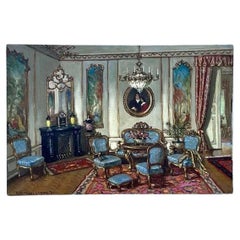 Vintage Boho Janos Apatfalvi Czene Oil Painting on Canvas of a Family Parlor