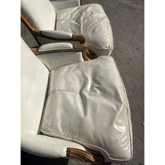 Vintage Boho John Dickinson White Leather Bergere Chairs - a Pair