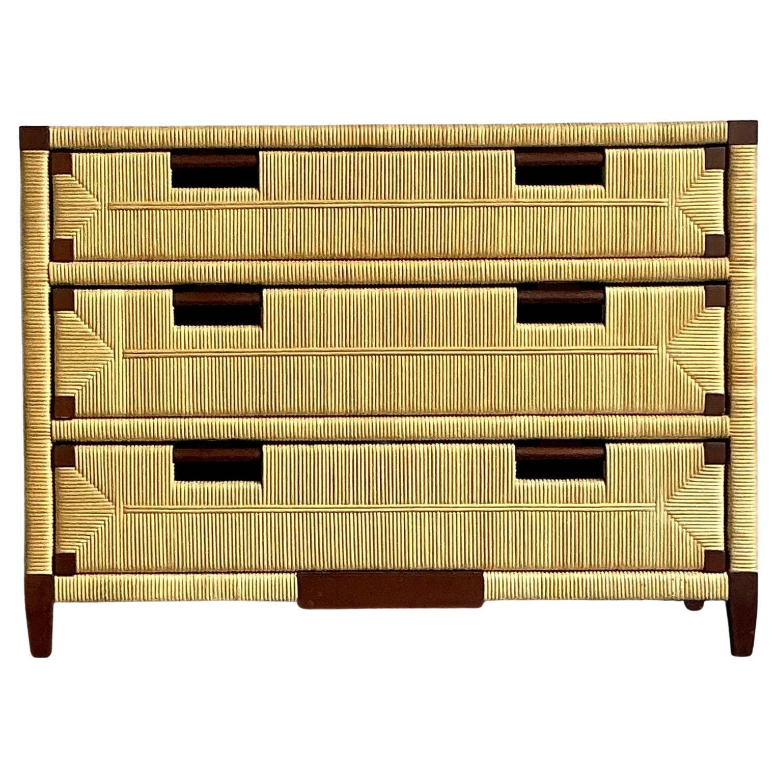 Vintage Boho John Hutton for Donghia Mahogany and Rattan Commode For Sale