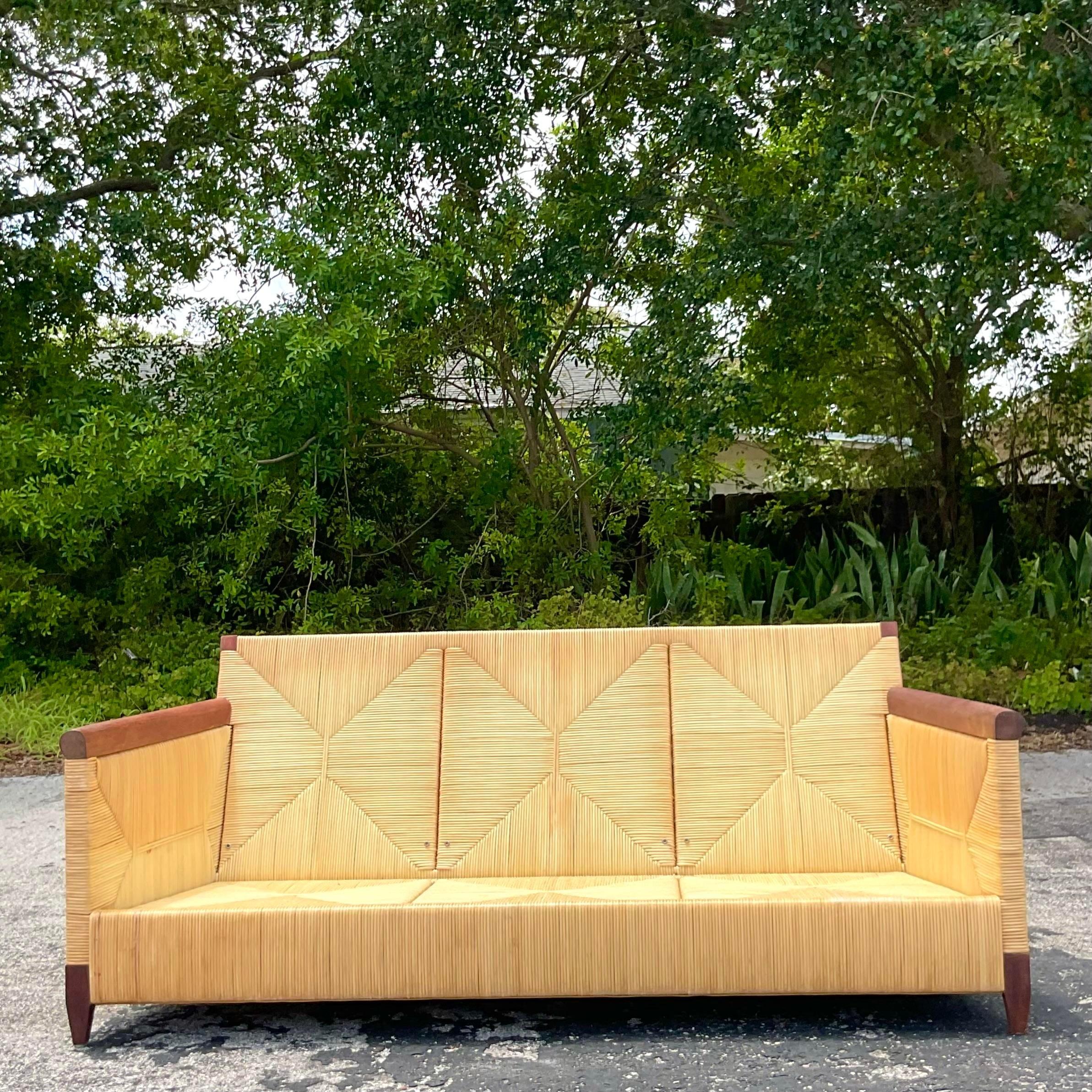 Vintage Boho John Hutton for Donghia “Merbau” Rush Sofa For Sale 4