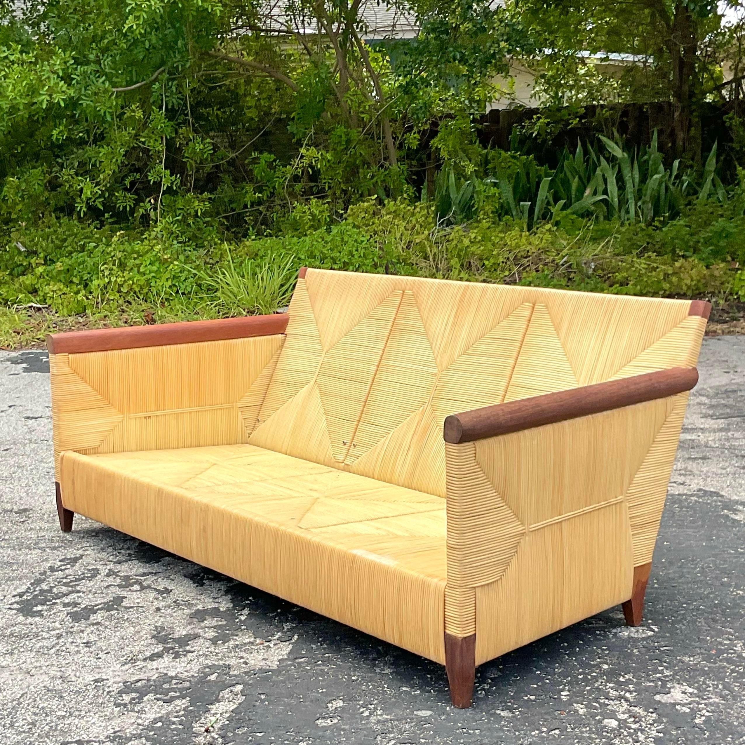 Upholstery Vintage Boho John Hutton for Donghia “Merbau” Rush Sofa For Sale