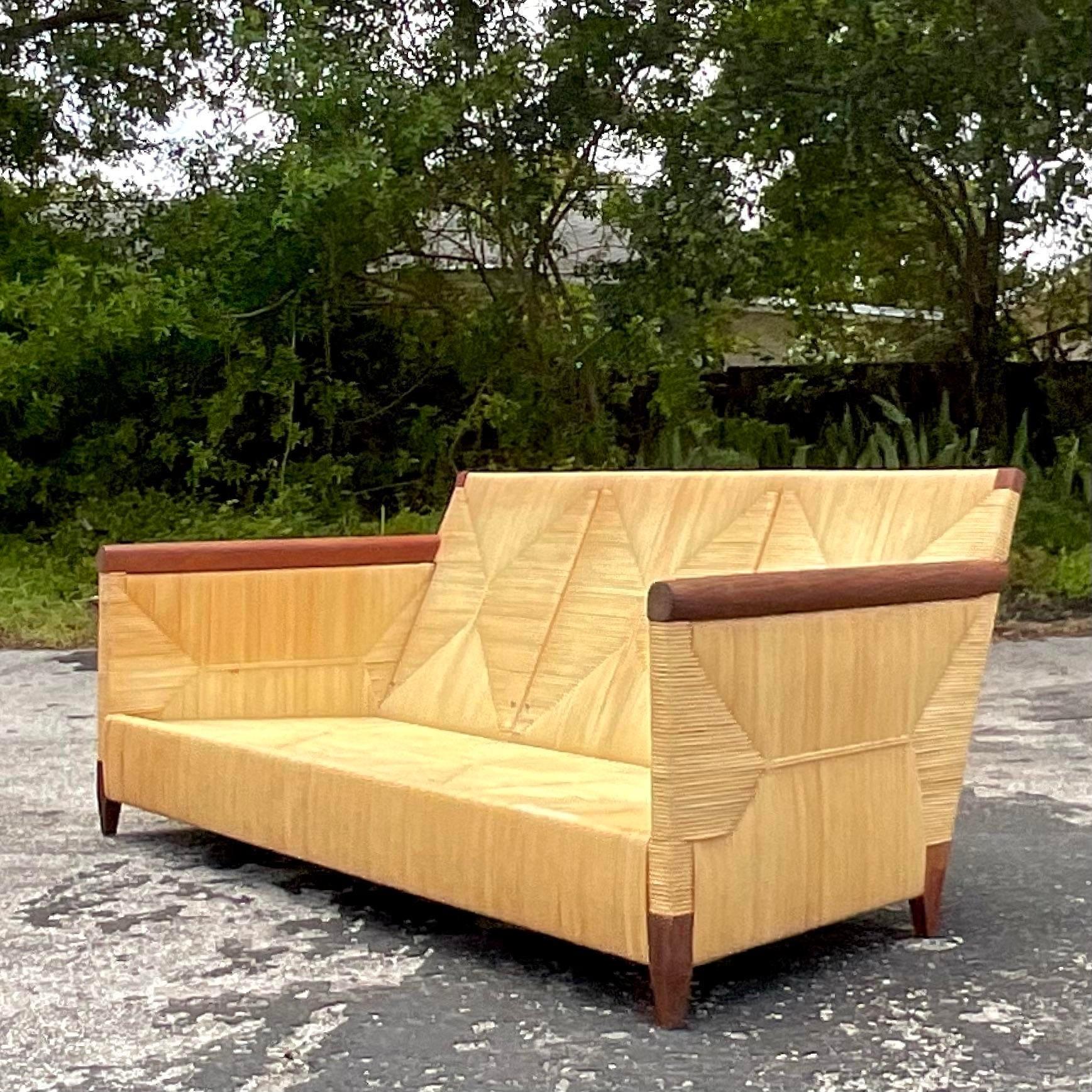 Boho John Hutton für Donghia Merbau Binsen-Sofa, Vintage im Angebot 1