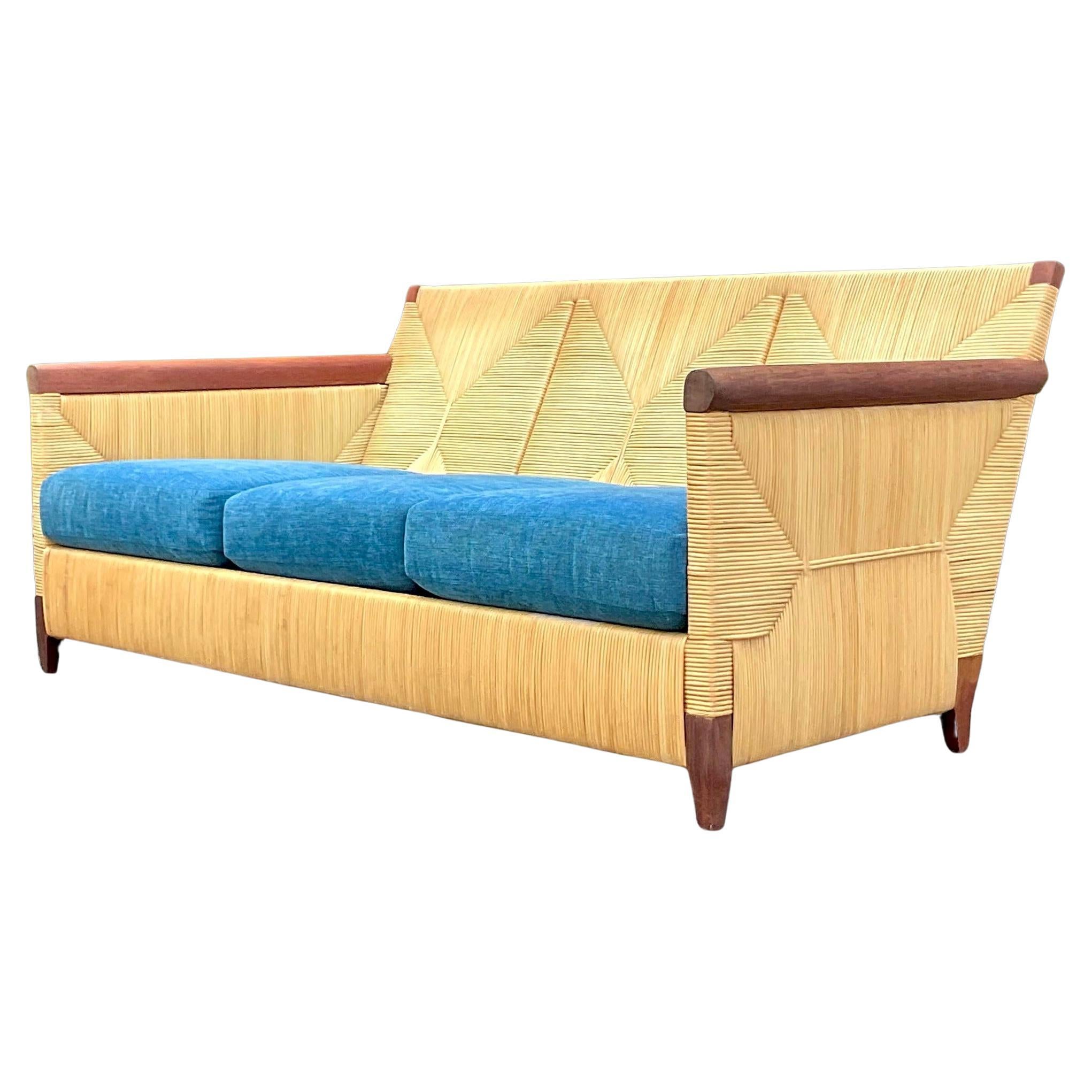 Vintage Boho John Hutton for Donghia “Merbau” Rush Sofa For Sale