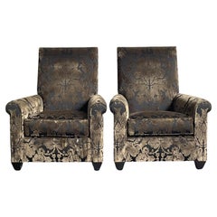 Vintage Boho John Hutton for Donghia Silk Devore Lounge Chairs - A Pair