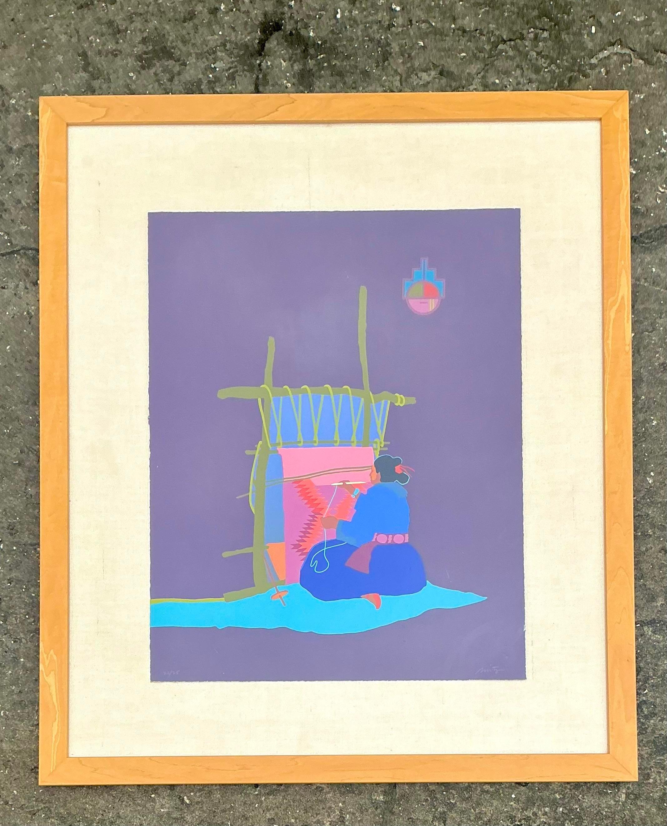 Vintage Boho John Nieto, signierte Lithographie auf Papier, Boho (amerikanisch) im Angebot