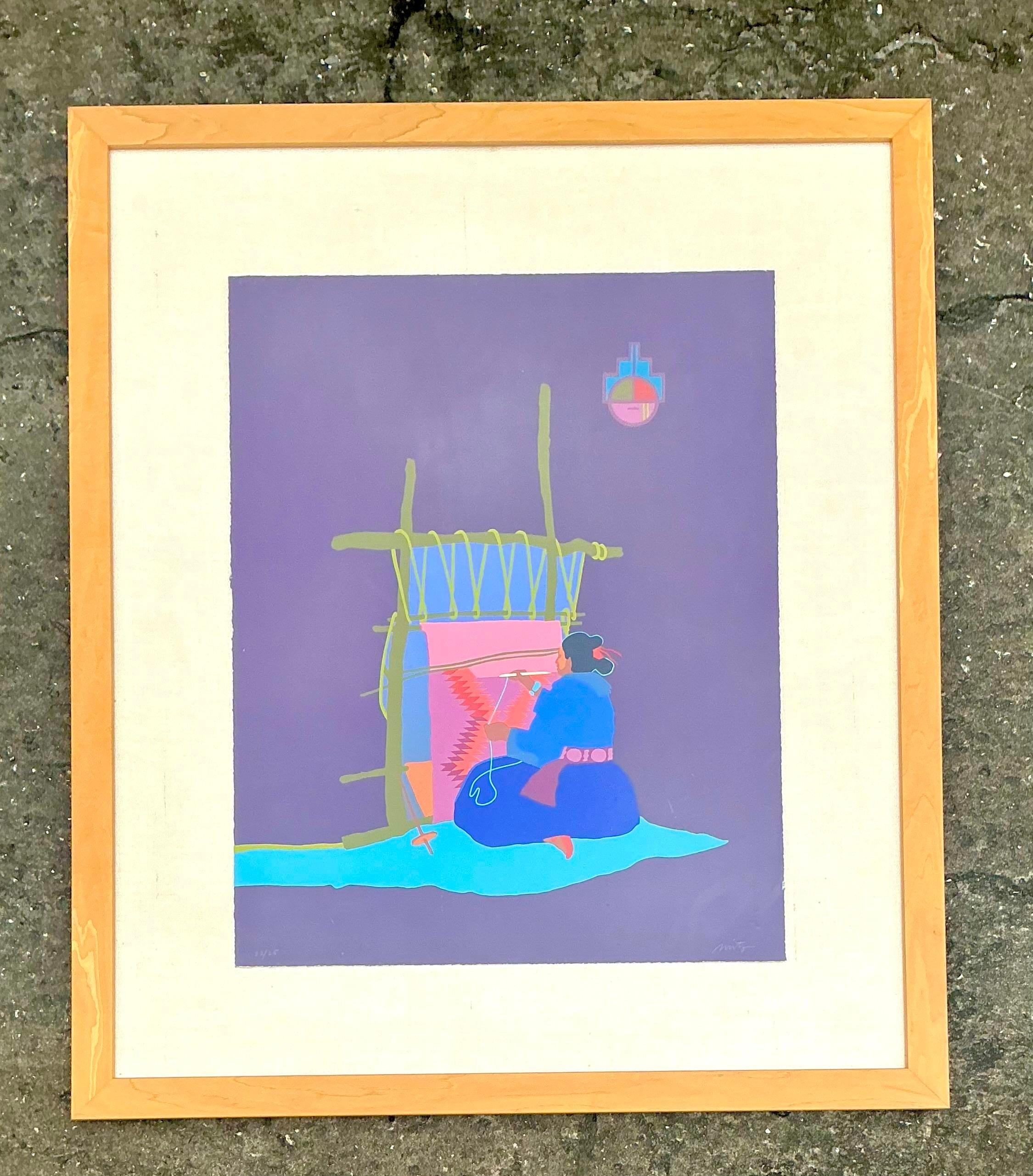 Vintage Boho John Nieto, signierte Lithographie auf Papier, Boho im Zustand „Gut“ im Angebot in West Palm Beach, FL