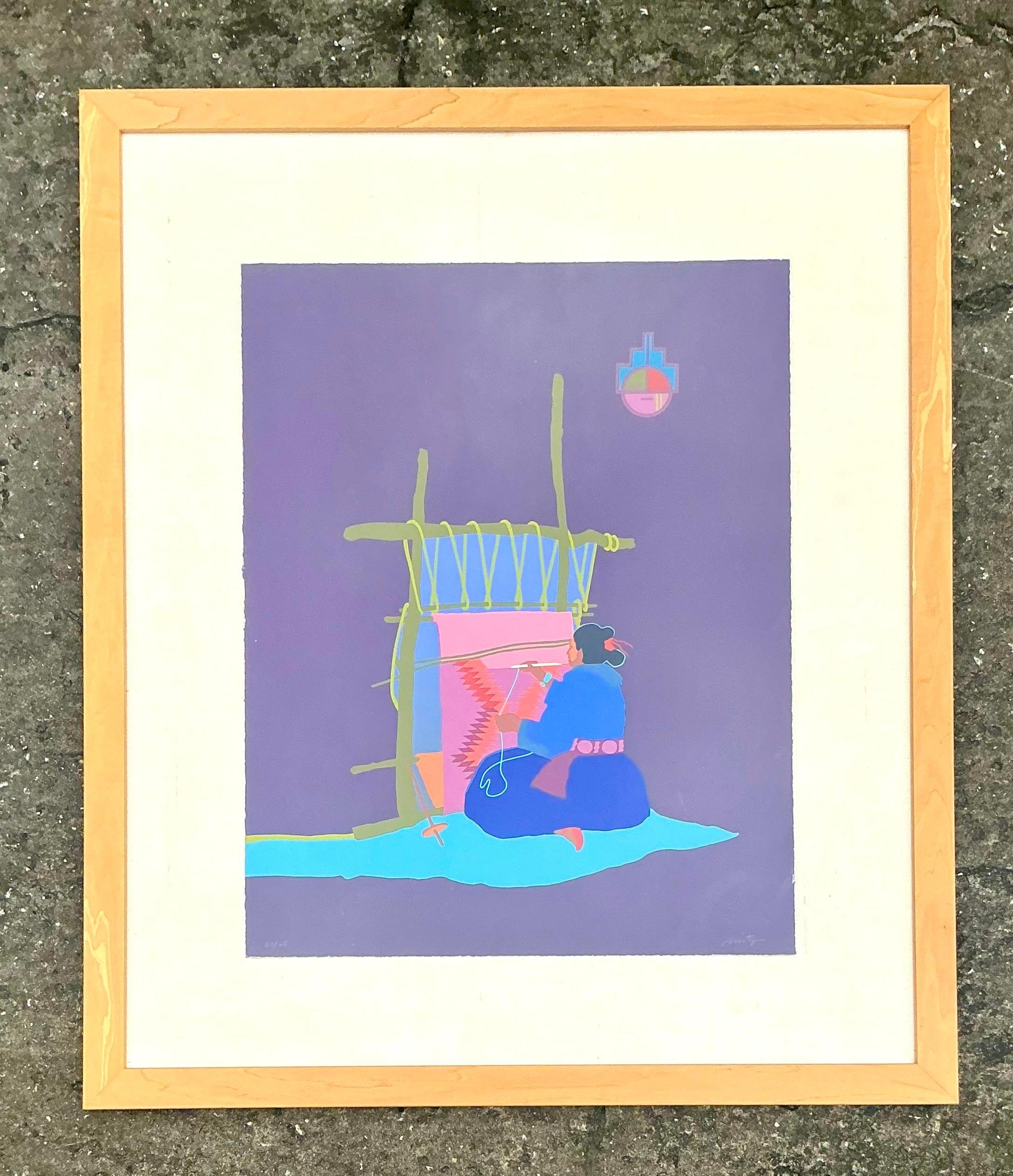 Vintage Boho John Nieto, signierte Lithographie auf Papier, Boho (20. Jahrhundert) im Angebot