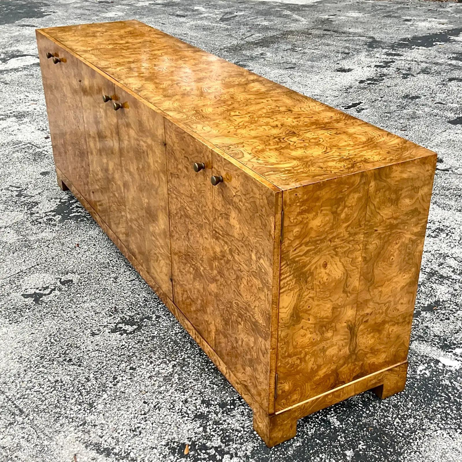 Vintage Boho John Widdicomb Burl Wood Credenza In Good Condition In west palm beach, FL