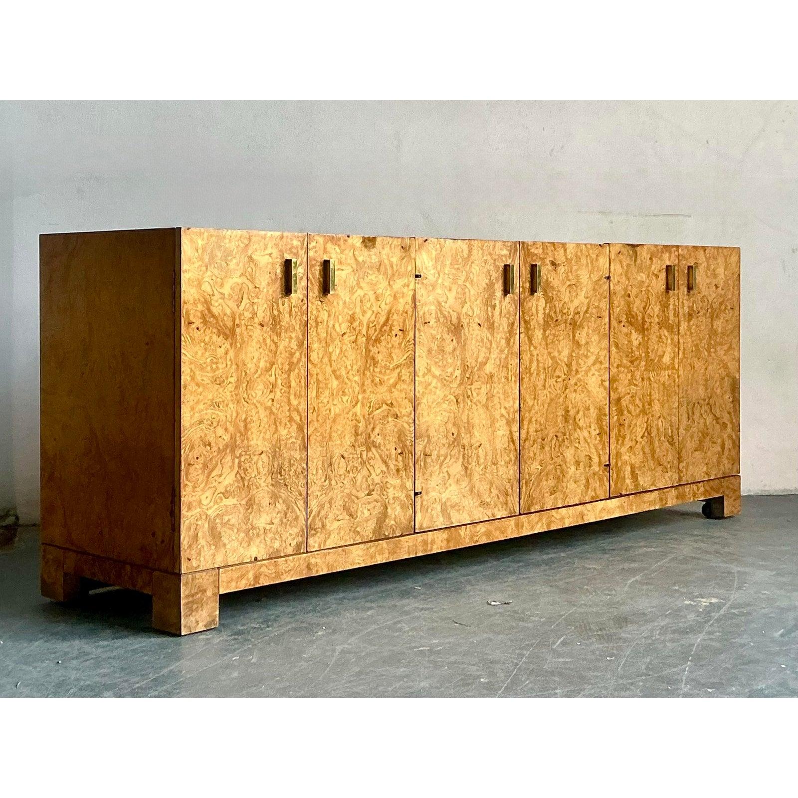 Vintage Boho John Widdicomb Burl Wood Credenza For Sale 2