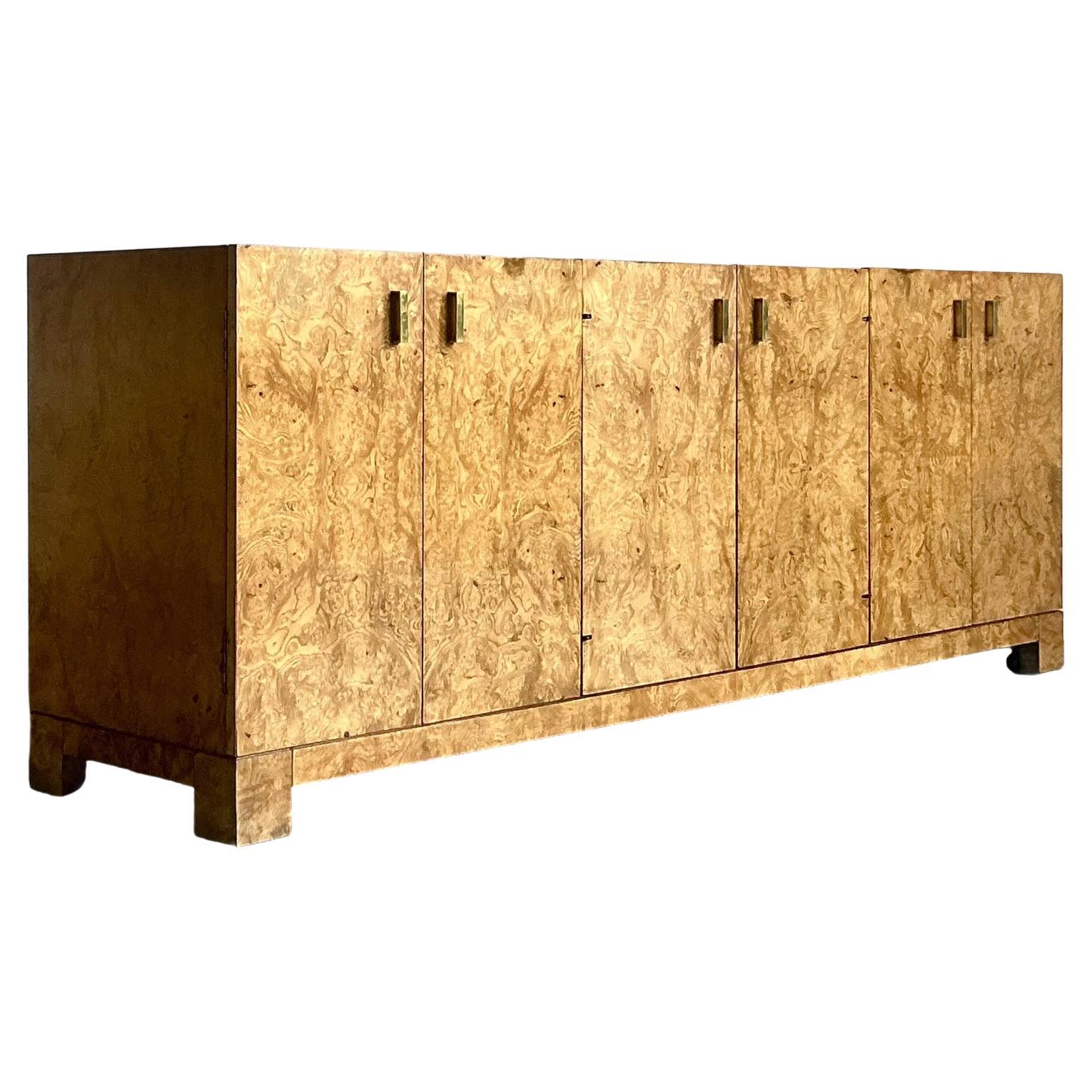 Vintage Boho John Widdicomb Burl Wood Credenza For Sale