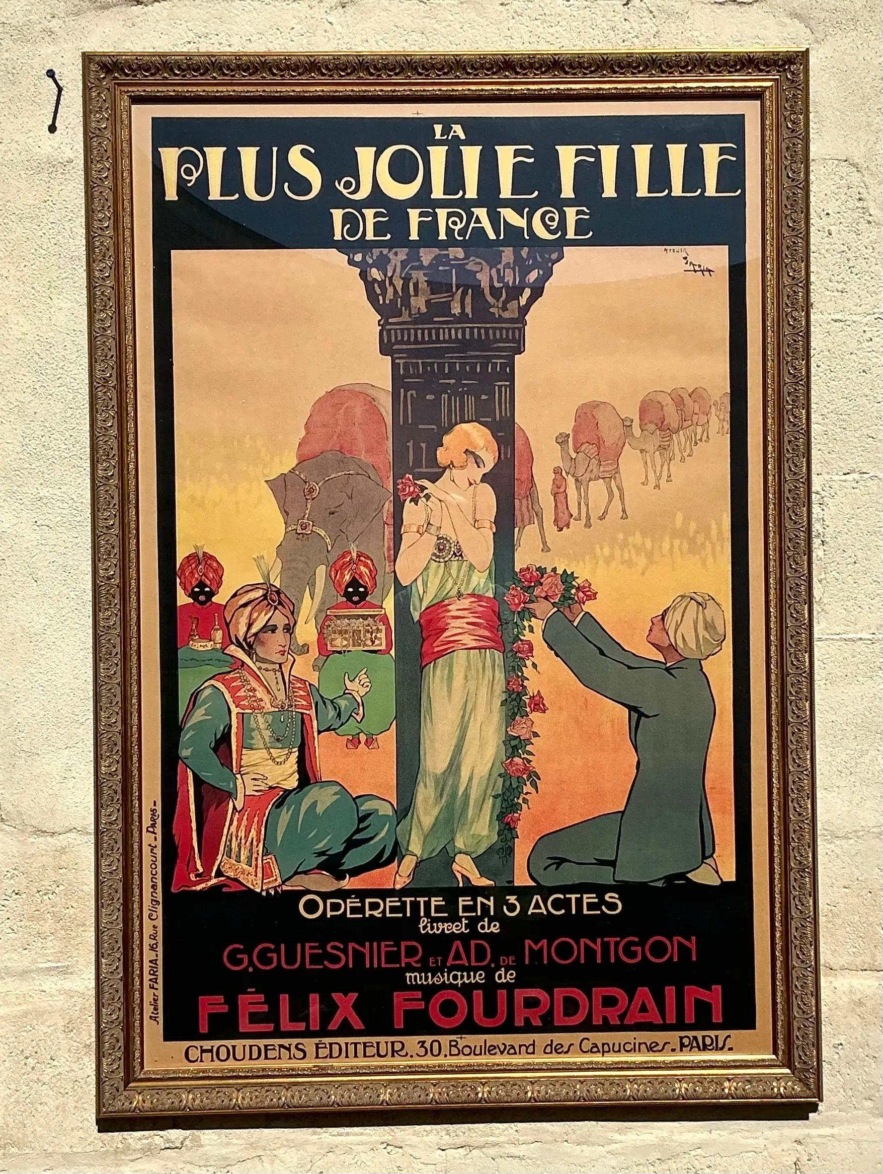 Vintage Boho Jolie Fille French Poster In Good Condition For Sale In west palm beach, FL