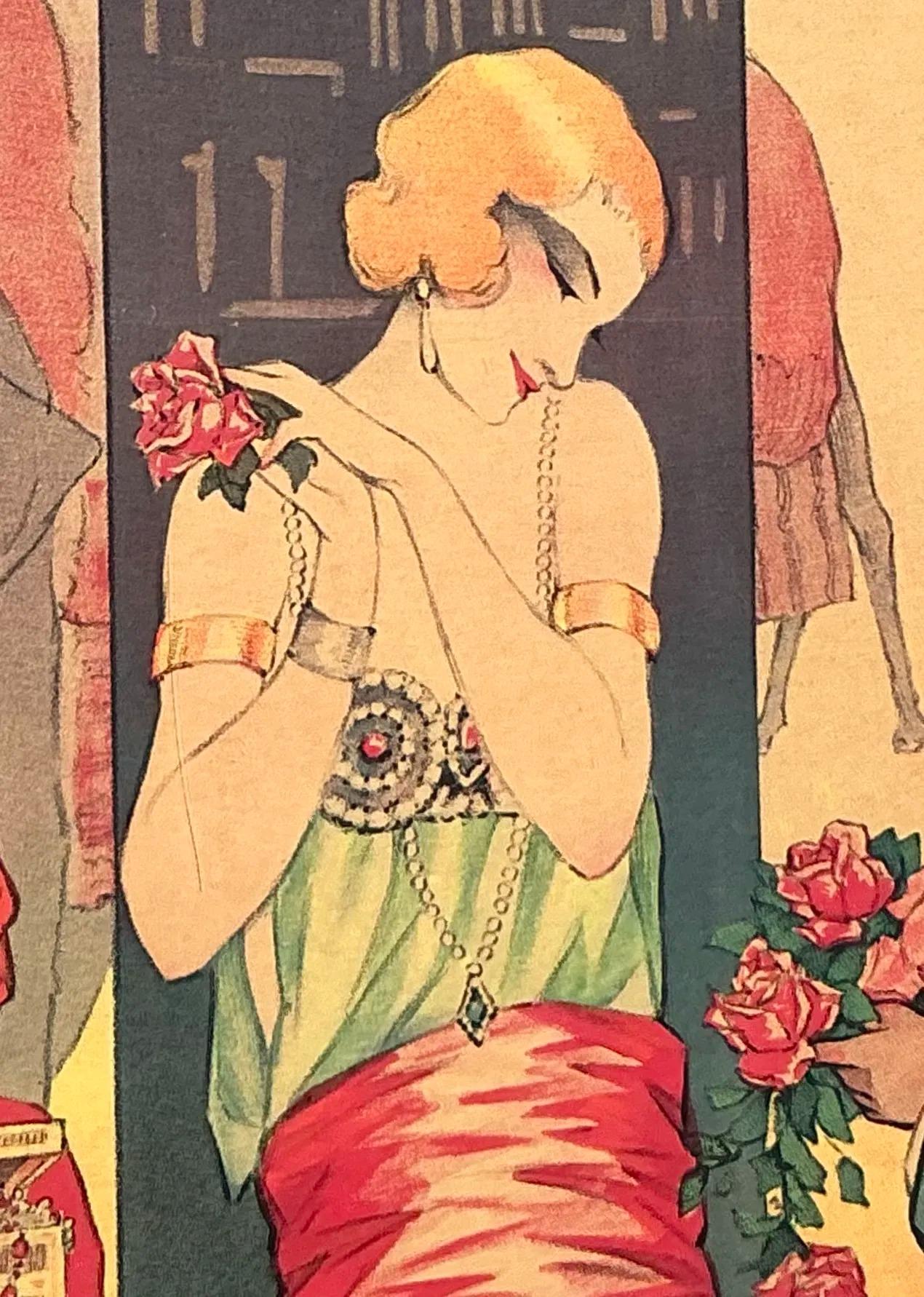 Glass Vintage Boho Jolie Fille French Poster For Sale