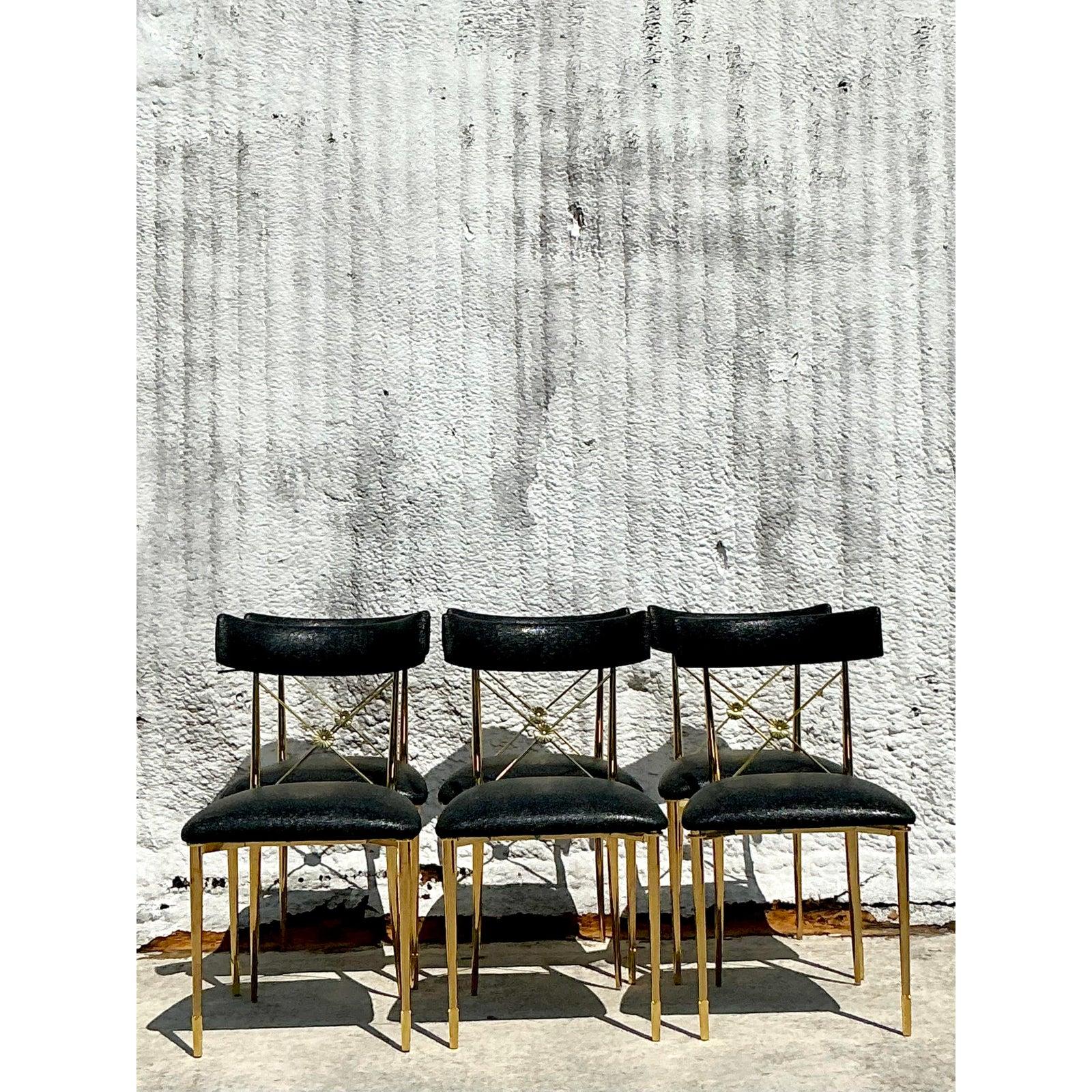 Vintage Boho Jonathan Adler Reiter-Esszimmerstühle, 6er-Set, Vintage (Hollywood Regency) im Angebot