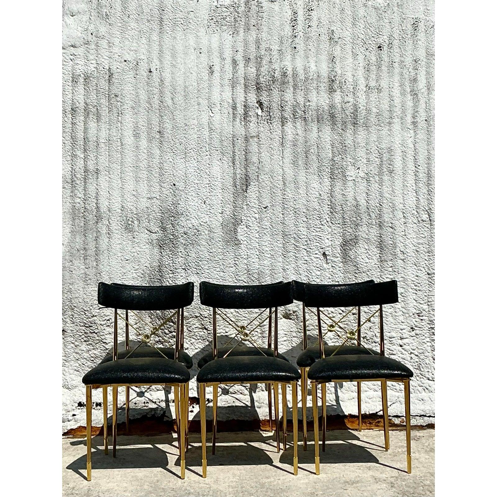Vintage Boho Jonathan Adler Reiter-Esszimmerstühle, 6er-Set, Vintage (amerikanisch) im Angebot