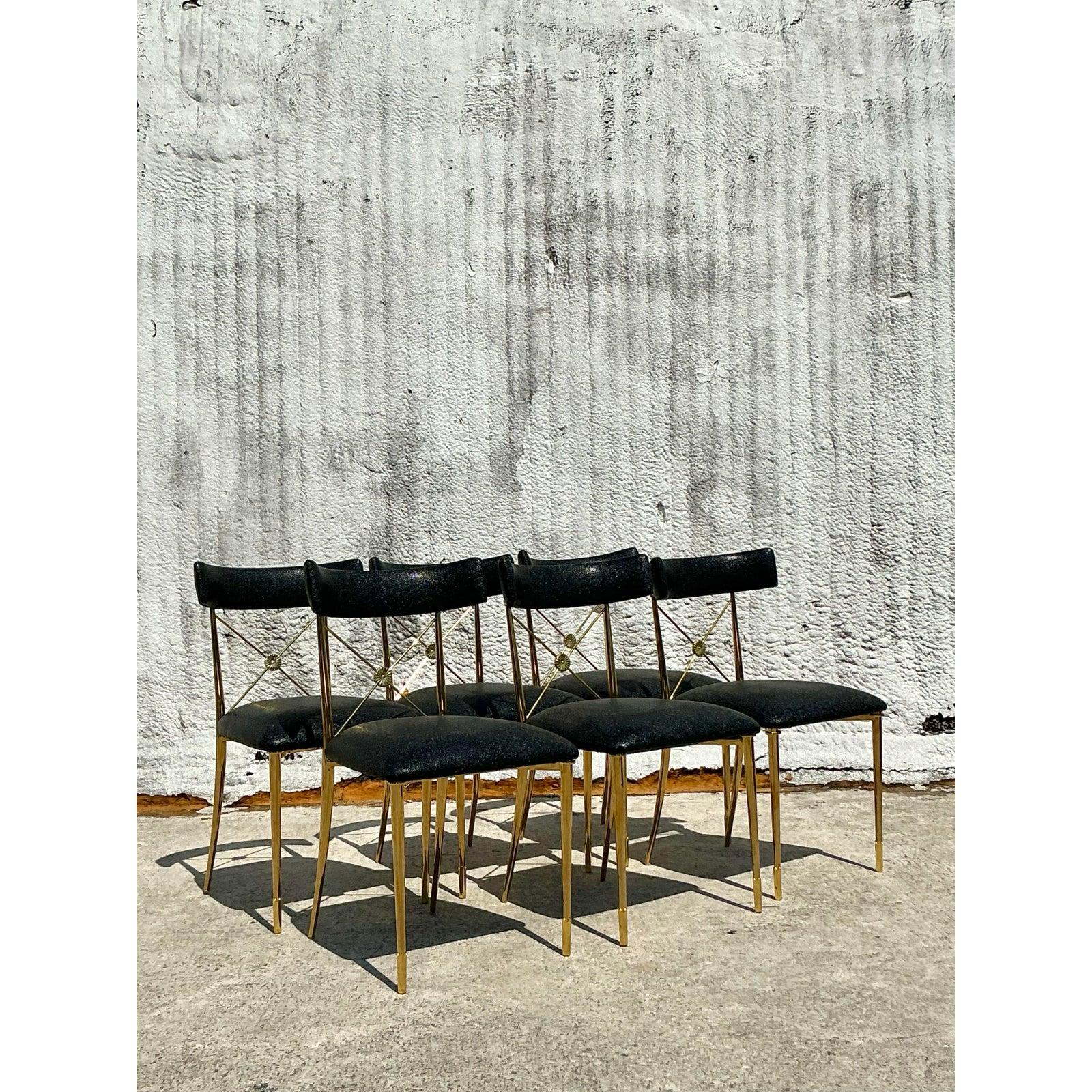 Vintage Boho Jonathan Adler Reiter-Esszimmerstühle, 6er-Set, Vintage im Zustand „Gut“ im Angebot in west palm beach, FL