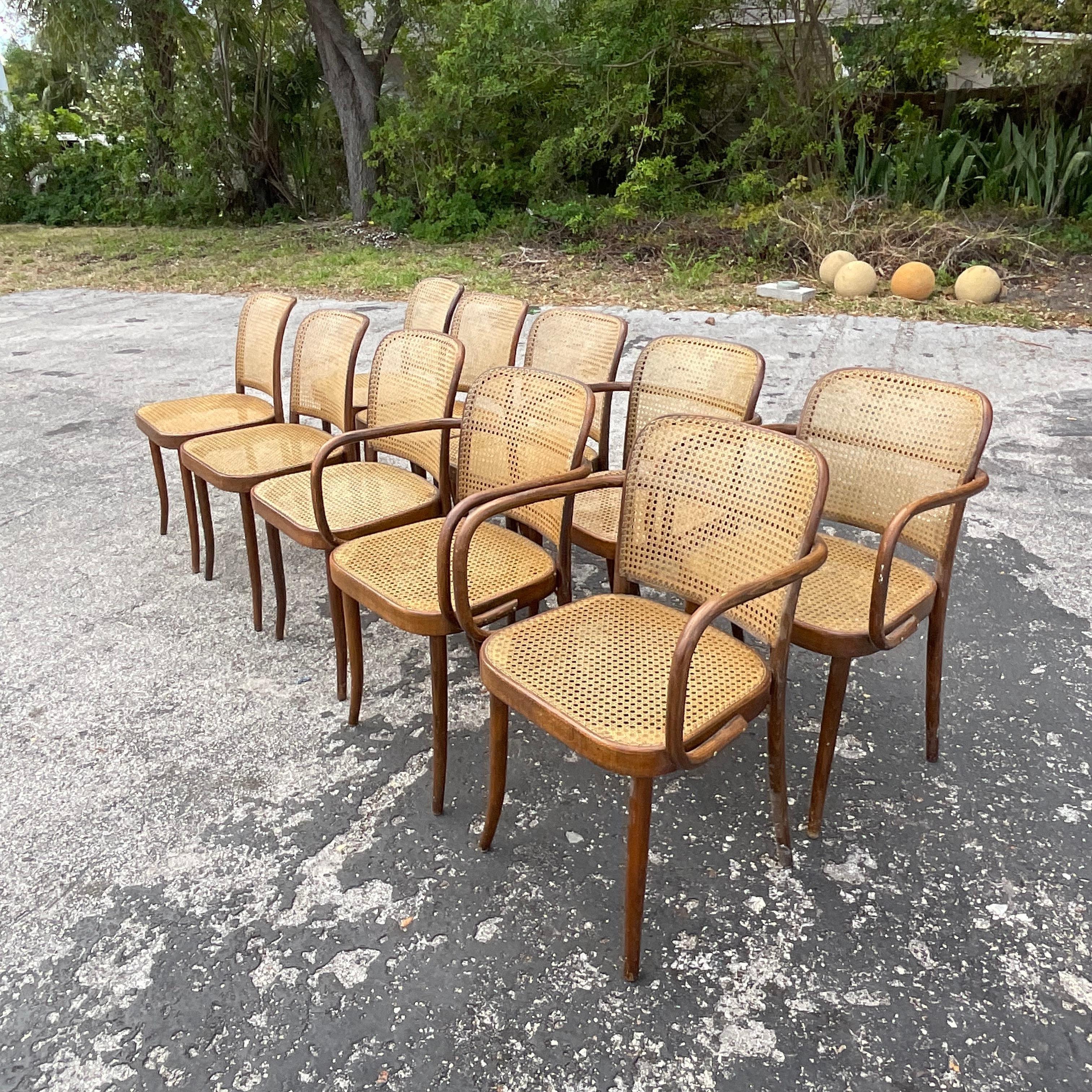 Vintage Boho Josef Hoffmann for Stendig Cane Dining Chairs - Set of 10 In Good Condition In west palm beach, FL