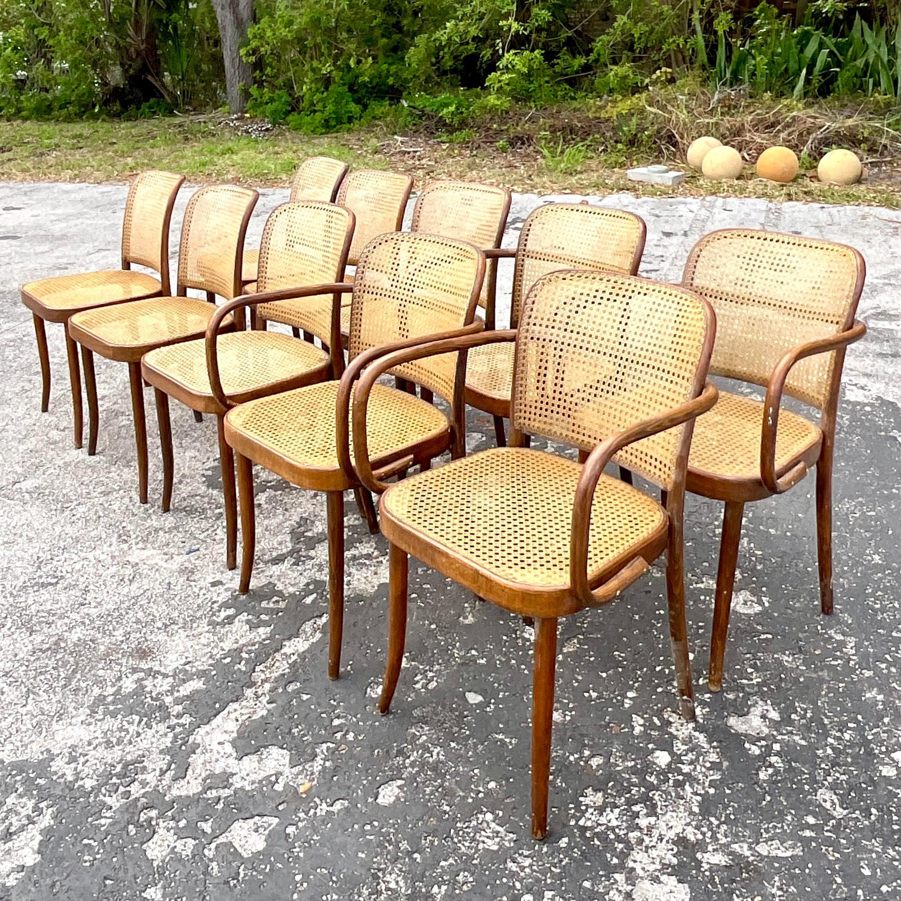 Vintage Boho Josef Hoffmann for Stendig Cane Dining Chairs - Set of 10 1