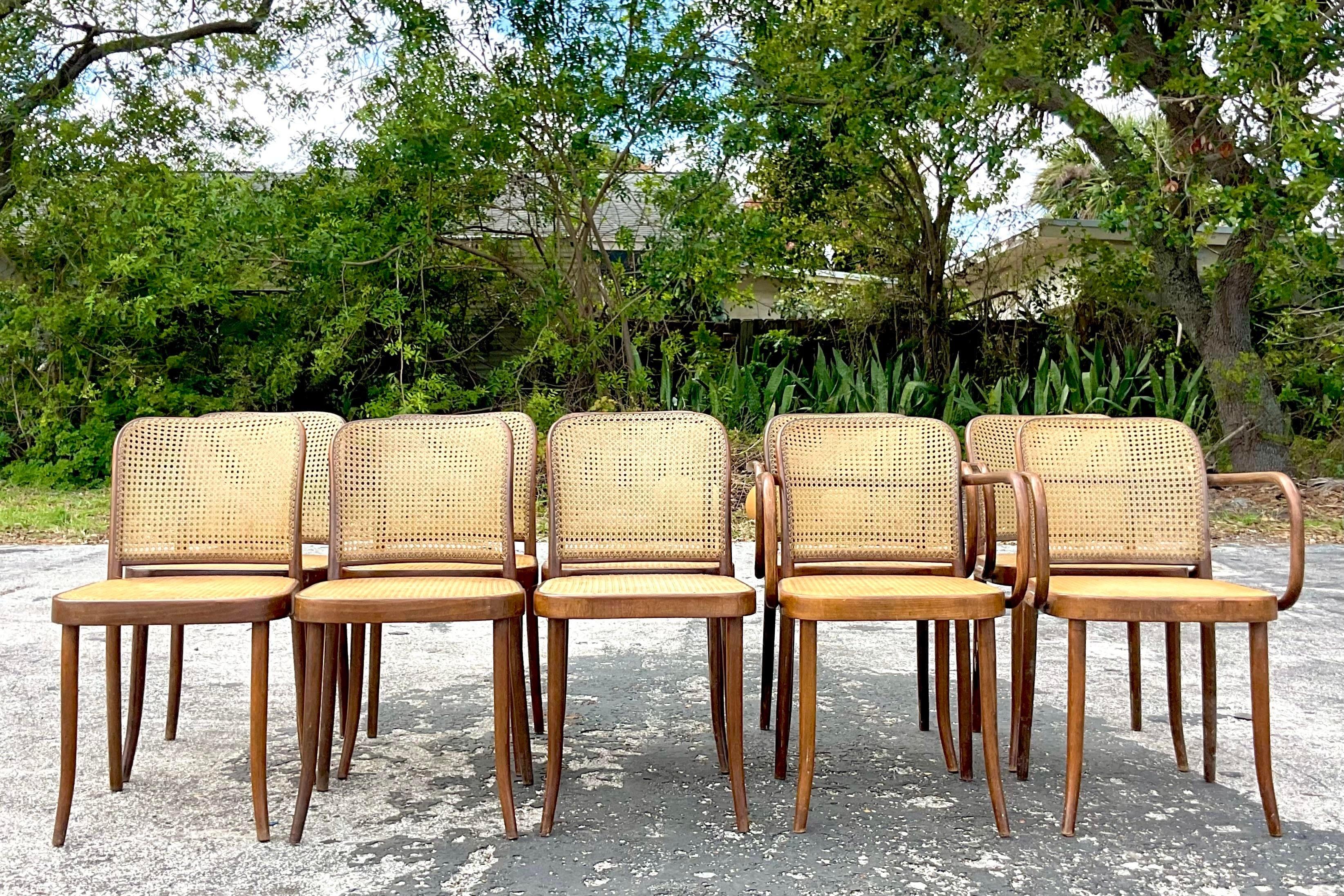 Vintage Boho Josef Hoffmann for Stendig Cane Dining Chairs - Set of 10 3