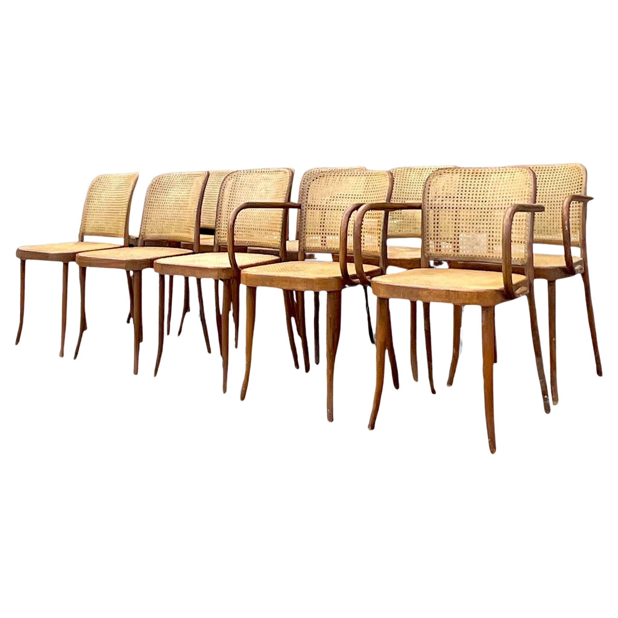 Vintage Boho Josef Hoffmann for Stendig Cane Dining Chairs - Set of 10