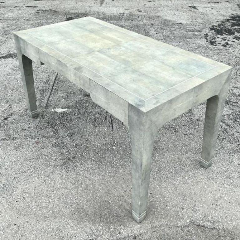 Vintage Boho Karl Springer Shagreen-Schreibtisch mit umwickeltem Schreibtisch (20. Jahrhundert) im Angebot