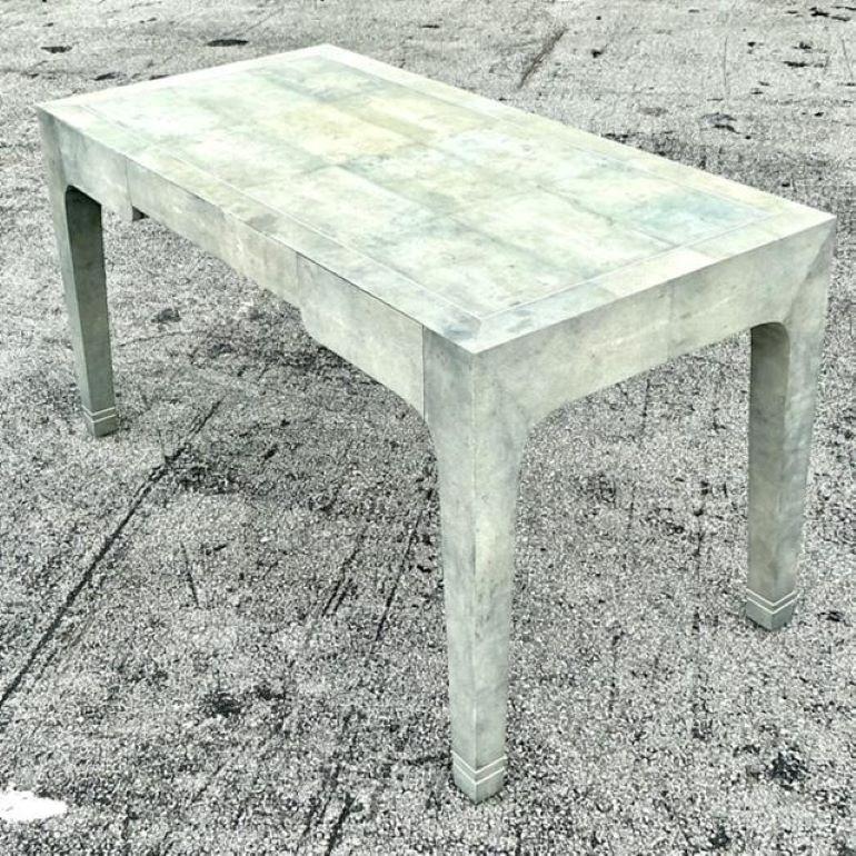 Vintage Boho Karl Springer Shagreen-Schreibtisch mit umwickeltem Schreibtisch im Angebot 3