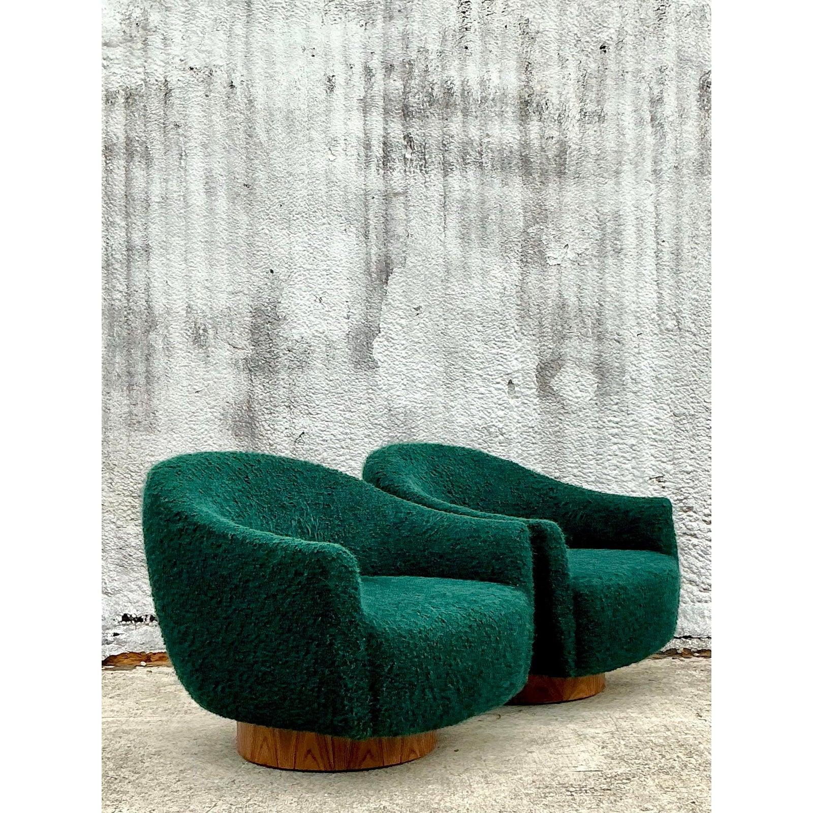 American Vintage Boho Kelly Wearstler Swivel Chairs - a Pair