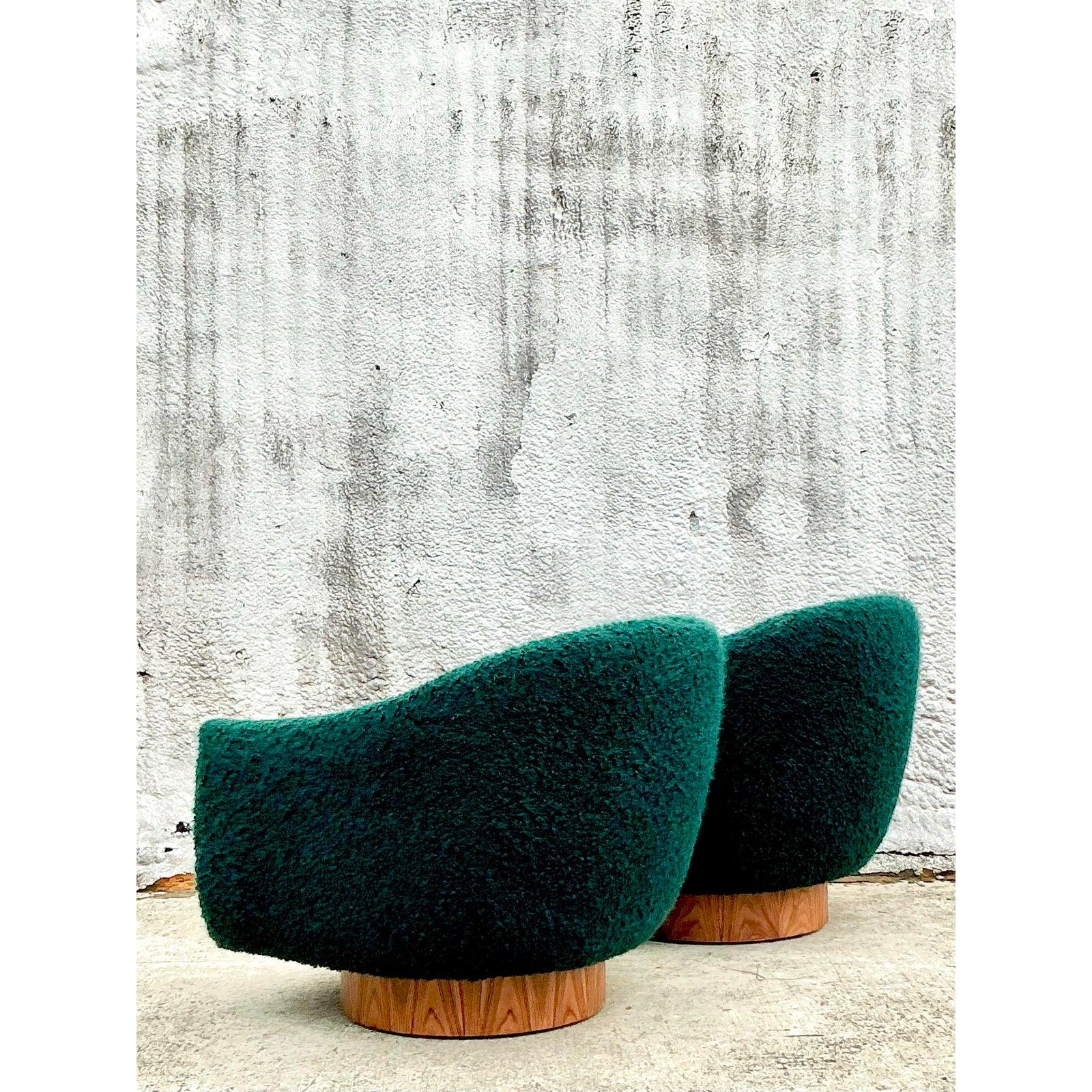 Vintage Boho Kelly Wearstler Swivel Chairs - a Pair In Good Condition In west palm beach, FL